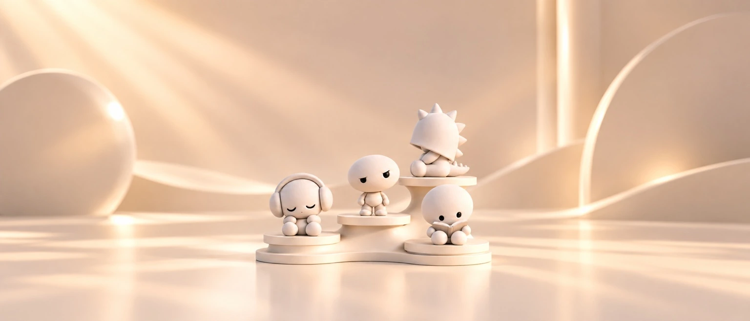 Concept of a sculptural display holding the four Parakinz characters